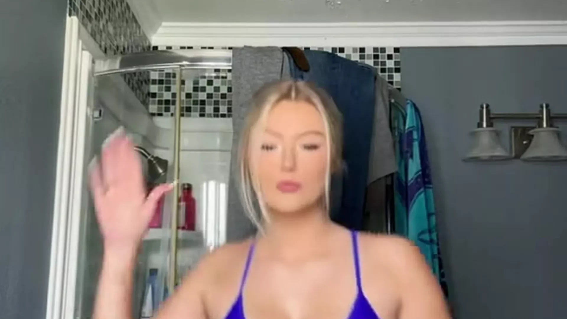 Hailey Sigmond showing her hot sexy blue bra